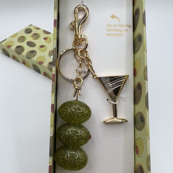 Piper K Olive Martini Keychain Bag Charm Glass Stones Summer Cocktail Gift - Picture 2 of 5